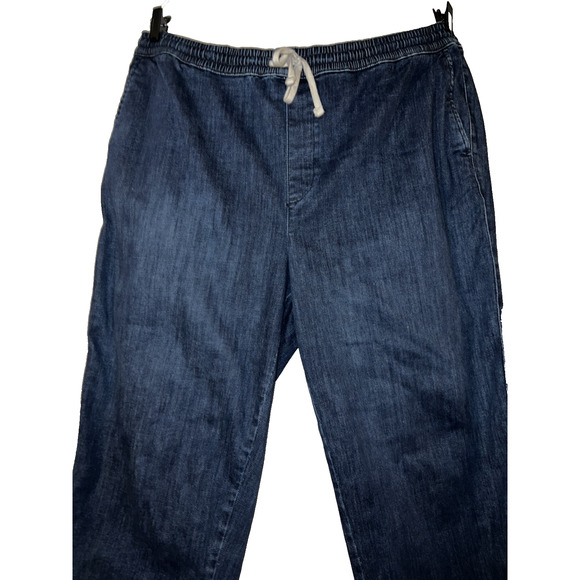 FREE ASSEMBLY Jeans Women's Sz XL Blue Denim Pull On Drawstring Waist Crop Jean - Picture 2 of 7